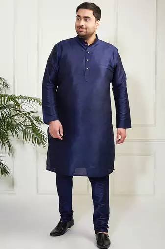 Men's navy blue silk blend kurta pyjama set