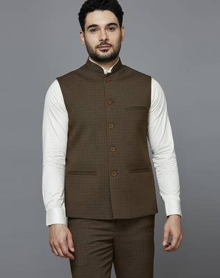 light brown self design nehru jacket 1