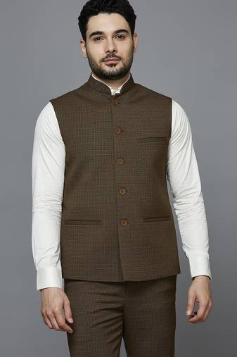light brown self design nehru jacket