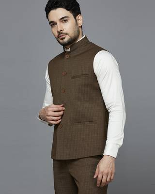 light brown self design nehru jacket 2