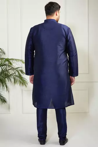 Men's navy blue silk blend kurta pyjama set