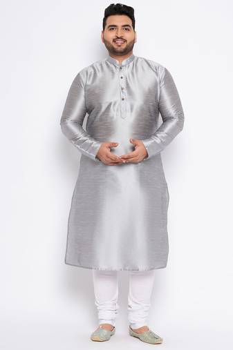Men's grey silk blend kurta pyjama set