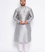 Men's grey silk blend kurta pyjama set