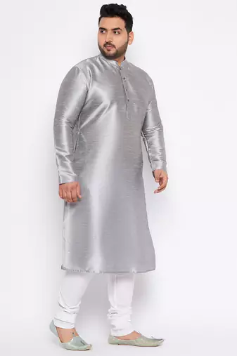 Men's grey silk blend kurta pyjama set