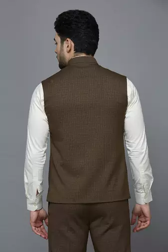light brown self design nehru jacket