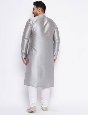 Men's grey silk blend kurta pyjama set 3