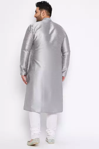 Men's grey silk blend kurta pyjama set