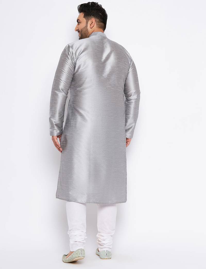 Men's grey silk blend kurta pyjama set