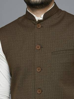 light brown self design nehru jacket 4