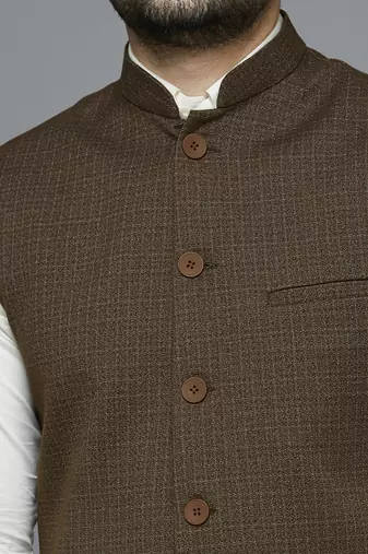 light brown self design nehru jacket