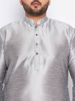 Men's grey silk blend kurta pyjama set 4