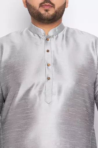 Men's grey silk blend kurta pyjama set