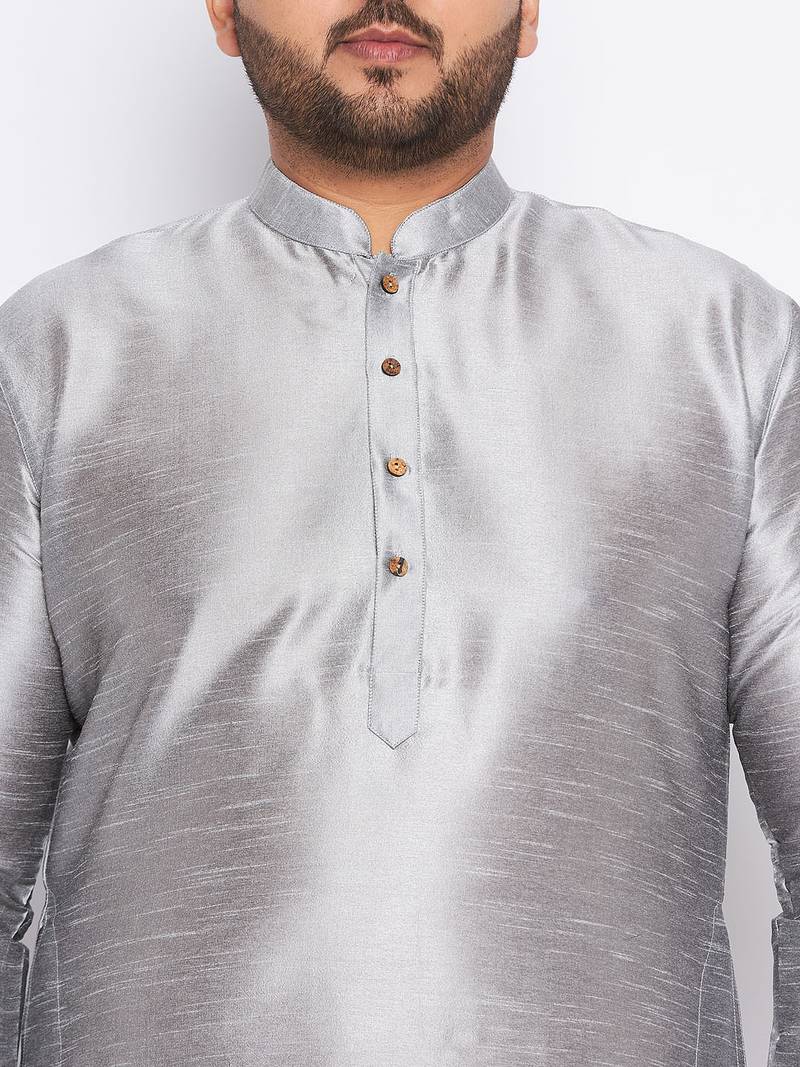 Men's grey silk blend kurta pyjama set