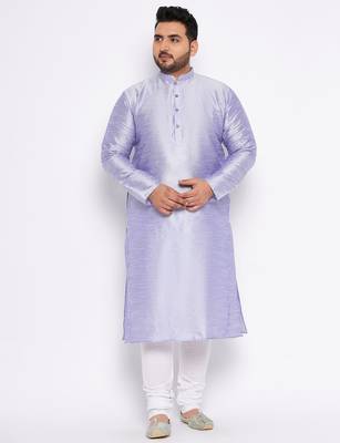 Men's Purple silk blend kurta pyjama set 1