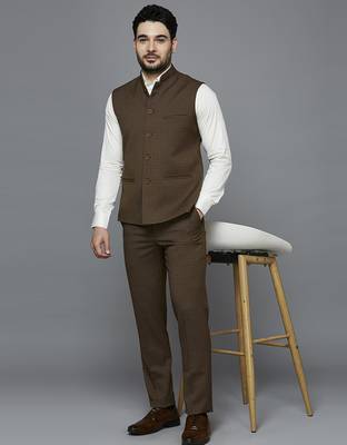 light brown self design nehru jacket 5