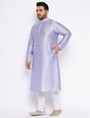 Men's Purple silk blend kurta pyjama set 2