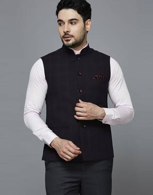 maroon chex nehru jacket 1