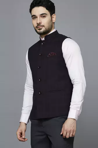maroon chex nehru jacket