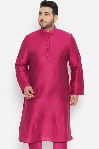Men's fushia pink viscose blend kurta