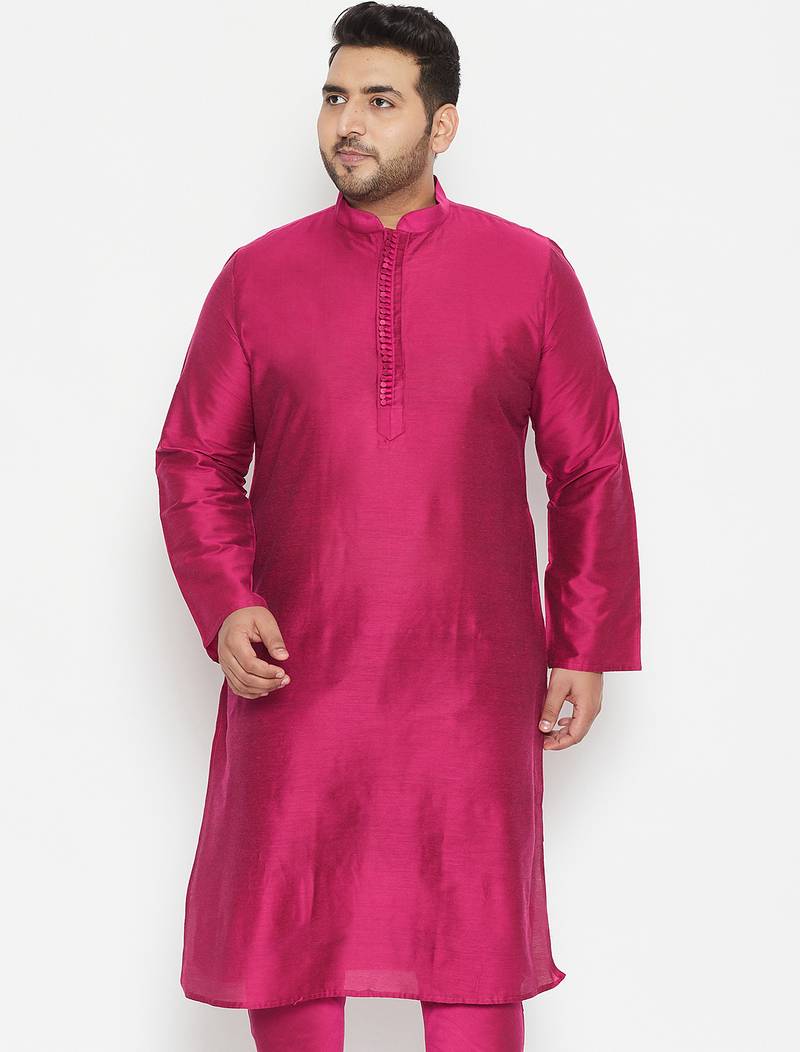 Men's fushia pink viscose blend kurta
