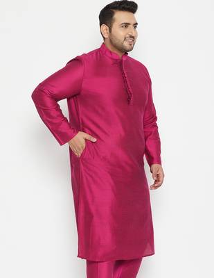 Men's fushia pink viscose blend kurta 2