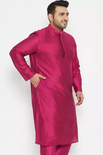 Men's fushia pink viscose blend kurta