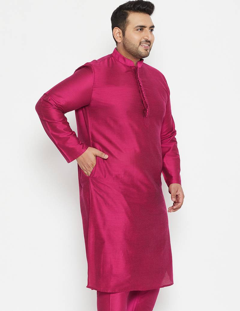 Men's fushia pink viscose blend kurta