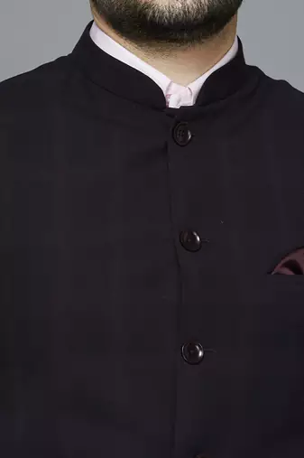 maroon chex nehru jacket