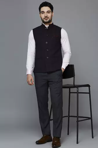 maroon chex nehru jacket