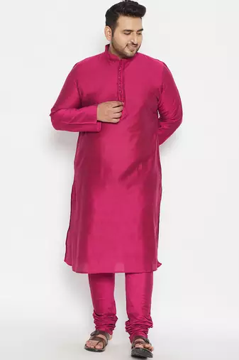 Men's fushia pink viscose blend kurta