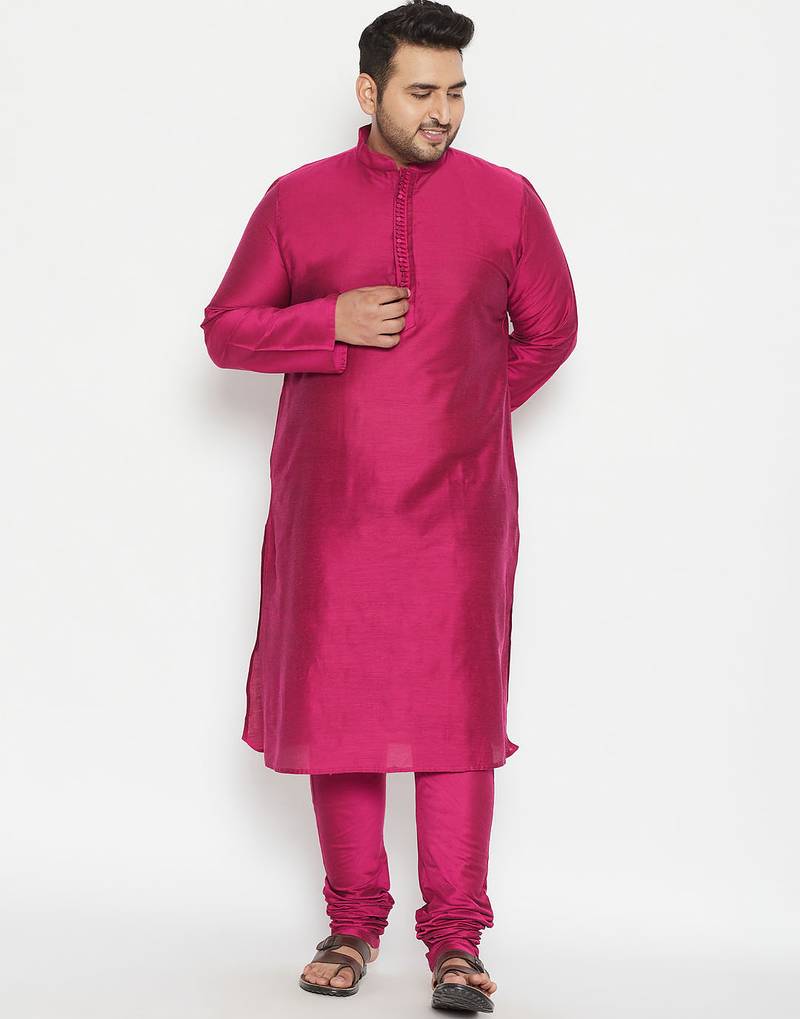 Men's fushia pink viscose blend kurta