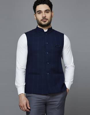 blue chex nehru jacket 1