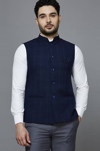 blue chex nehru jacket