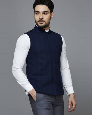 blue chex nehru jacket 2