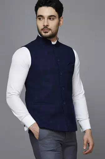 blue chex nehru jacket