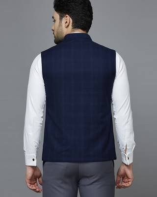 blue chex nehru jacket 3