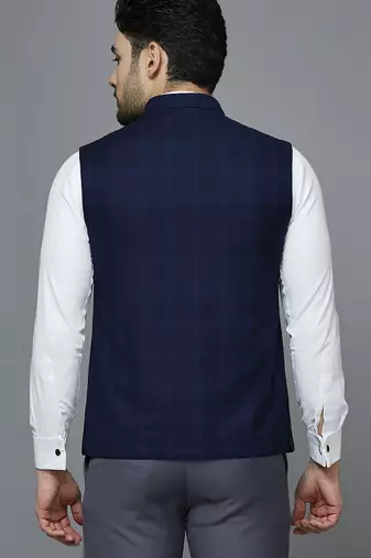 blue chex nehru jacket