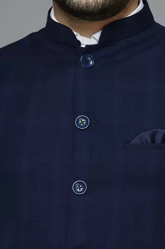 blue chex nehru jacket
