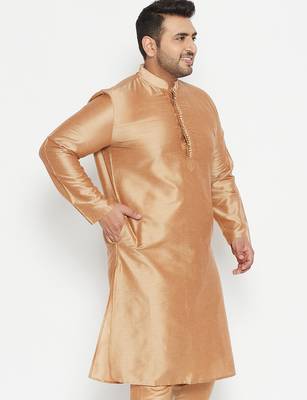 Men's rose gold viscose blend kurta 2