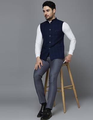 blue chex nehru jacket 5