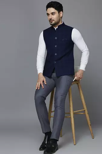 blue chex nehru jacket