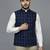 Men deep-blue nehru jacket with royal blue multi-lines chex