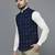 Men deep-blue nehru jacket with royal blue multi-lines chex
