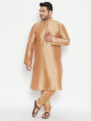 Men's rose gold viscose blend kurta 5