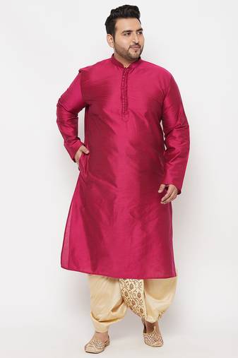 Men's frusia and gold viscose blend kurta and dhoti set