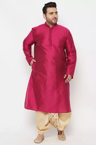 Men's frusia and gold viscose blend kurta and dhoti set