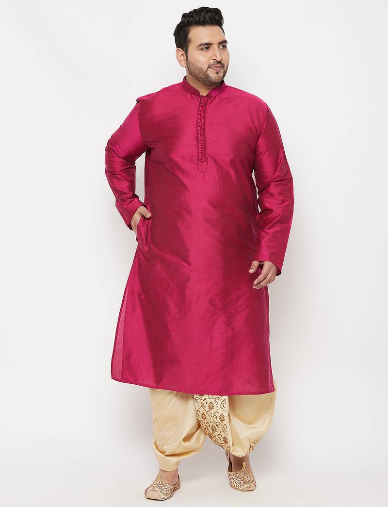 Men's frusia and gold viscose blend kurta and dhoti set