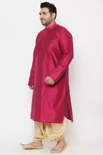 Men's frusia and gold viscose blend kurta and dhoti set