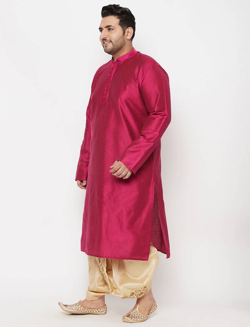 Men's frusia and gold viscose blend kurta and dhoti set