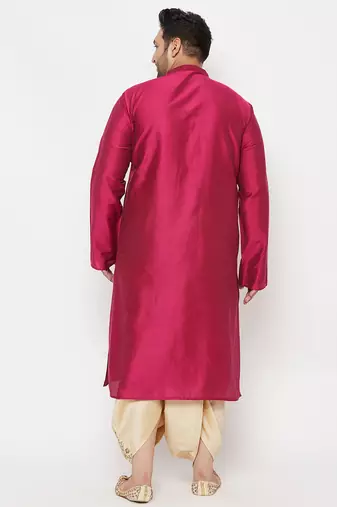 Men's frusia and gold viscose blend kurta and dhoti set